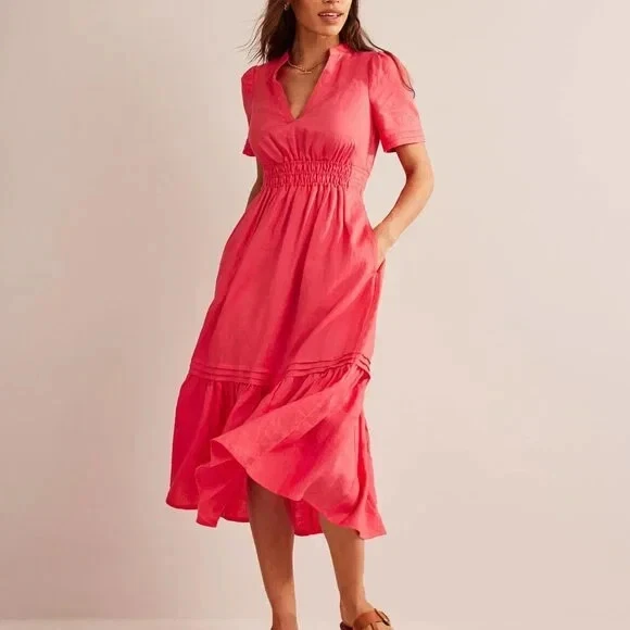 knee length dresses for ladies Esme Linen Mini Dress-French Navy, Mono Wave