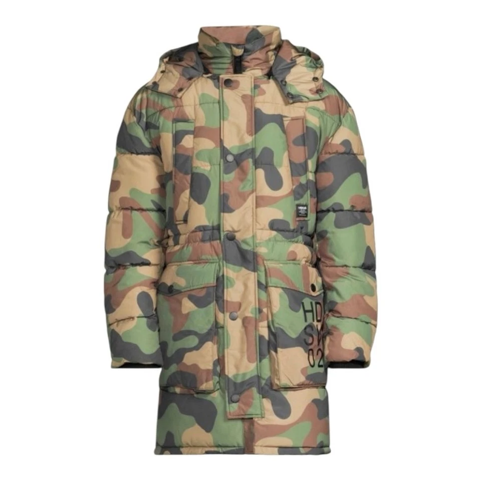 Abrigo de invierno HUDSON JEANS camuflado acolchado y con capucha acolchado para hombre talla pequeña Foto 2 de 4
