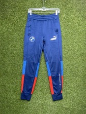 PUMA BMW Motorsport Sweatpants Mens Small Fleece Joggers Spellout Blue Red
