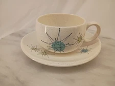 Vintage Franciscan "atomic starburst" mid century cup and saucer MCM 