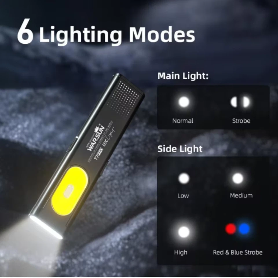 Warsun LED Keychain Flashlight 600LM Mini Torch USB-C Rechargeable Pocket Light