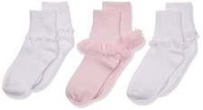 3 Pack Girls Ruffle Ripple Edge Lace Socks Cotton Princess Dress School