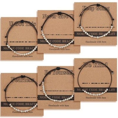 6 Pcs Inspirational Morse Code Bracelet Gift for Women Motivational Morse Cod...