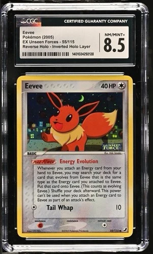Eevee 55/115 - Pokemon EX Unseen Forces Stamped Reverse Holo CGC 8.5