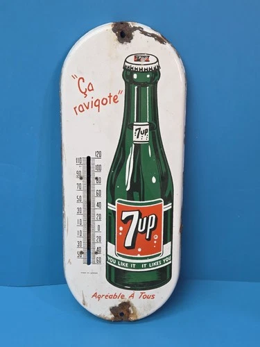 Vintage 7 Up Porcelain Thermometer Sign French Canadian Ca Ravigote