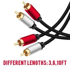 2RCA to 2RCA Cable 3Ft Gold-Plated 2 RCA Male to 2 RCA Male Stereo Audio Cabl...