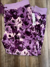 LulaRoe Jax Joggers 2x Purple Roses Pants  2XL 20/22  Pockets ❤️ Soft Drawstring