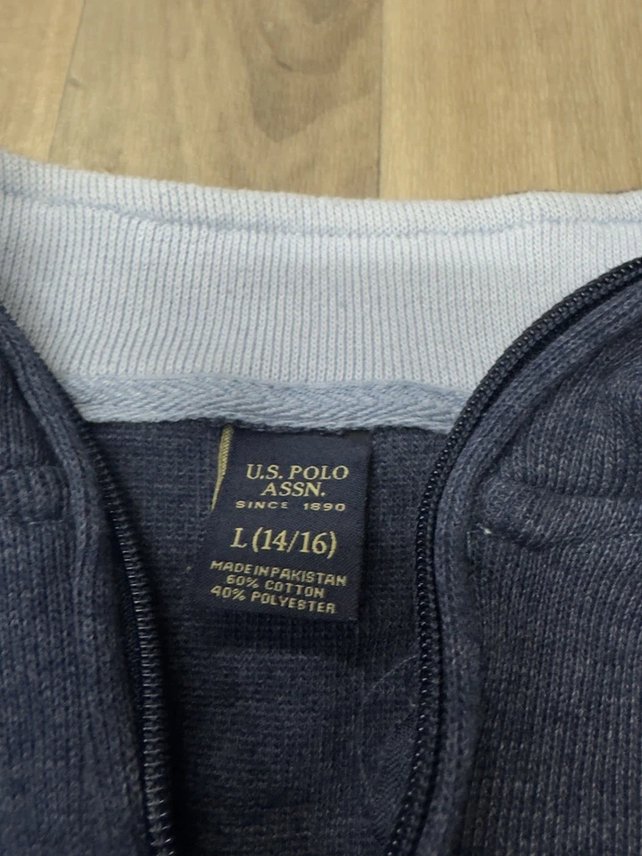 Polo Assn. Quarter Zip Mock Neck Pullover Sweatshirt Blue Boy’s L14/16U.S. - Image 3 of 4