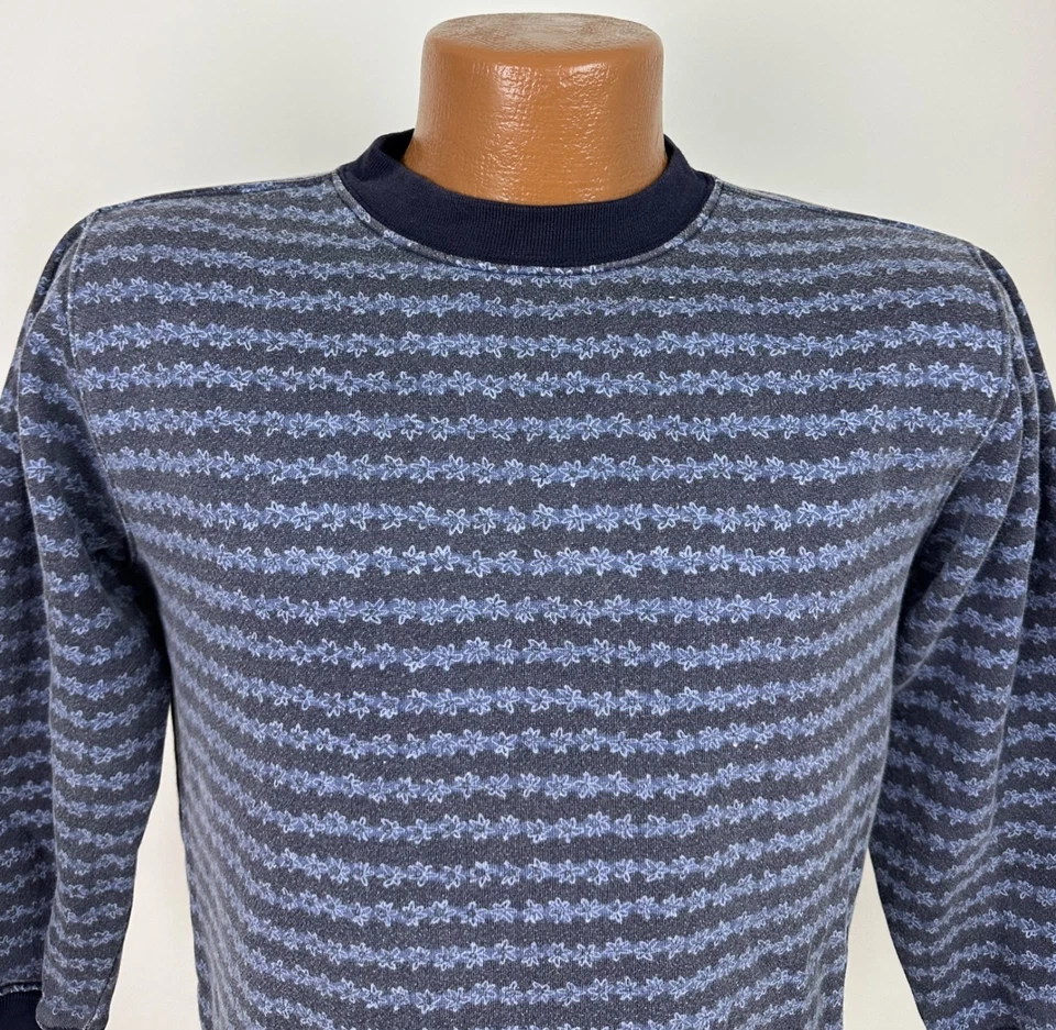 Sudadera Vintage Años 90 Estampado Floral JUVENTUD Mediana Azul Marino Cuello Redondo Hawaiano Surfista Foto 2 de 4