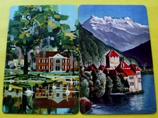 2 Single Vintage Swap Playing Cards/blank bks Beautiful Lake & Mountain Scenes