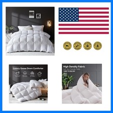 Goose Feather Down Fiber Comforter Queen, White, All Season 100 Organic Co...