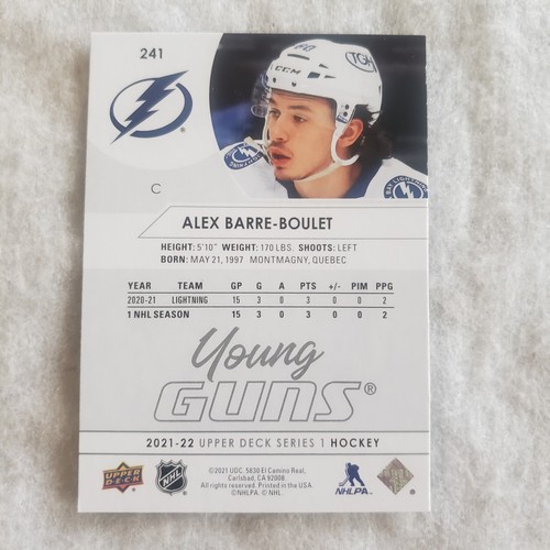 2021-22 Upper Deck Alex Barre-Boulet Young Guns Rookie Card - Picture 4 of 6