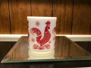 red roosters on white glass cup Anchor Hocking perfect  vintage