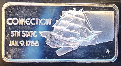 1974 Connecticut 5th State Hamilton Mint Rare Bullion-999 Silver 1 Oz Art Bar