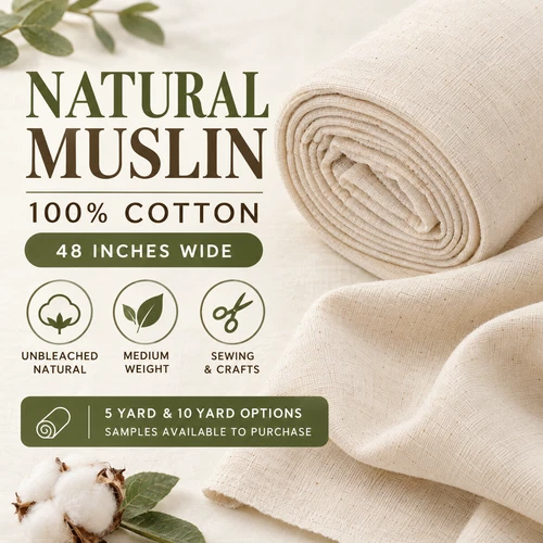 48" Natural Unbleached Muslin Fabric 100% Cotton Medium Weight - product listing photo