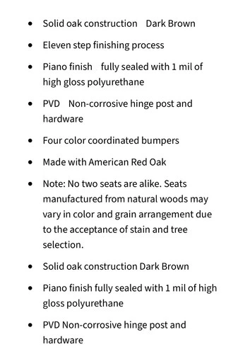 Jones Stephens C2B1E18CH  DARK BROWN W/PIANO FINISH Toilet Seat Solid Oak  - Picture 2 of 3