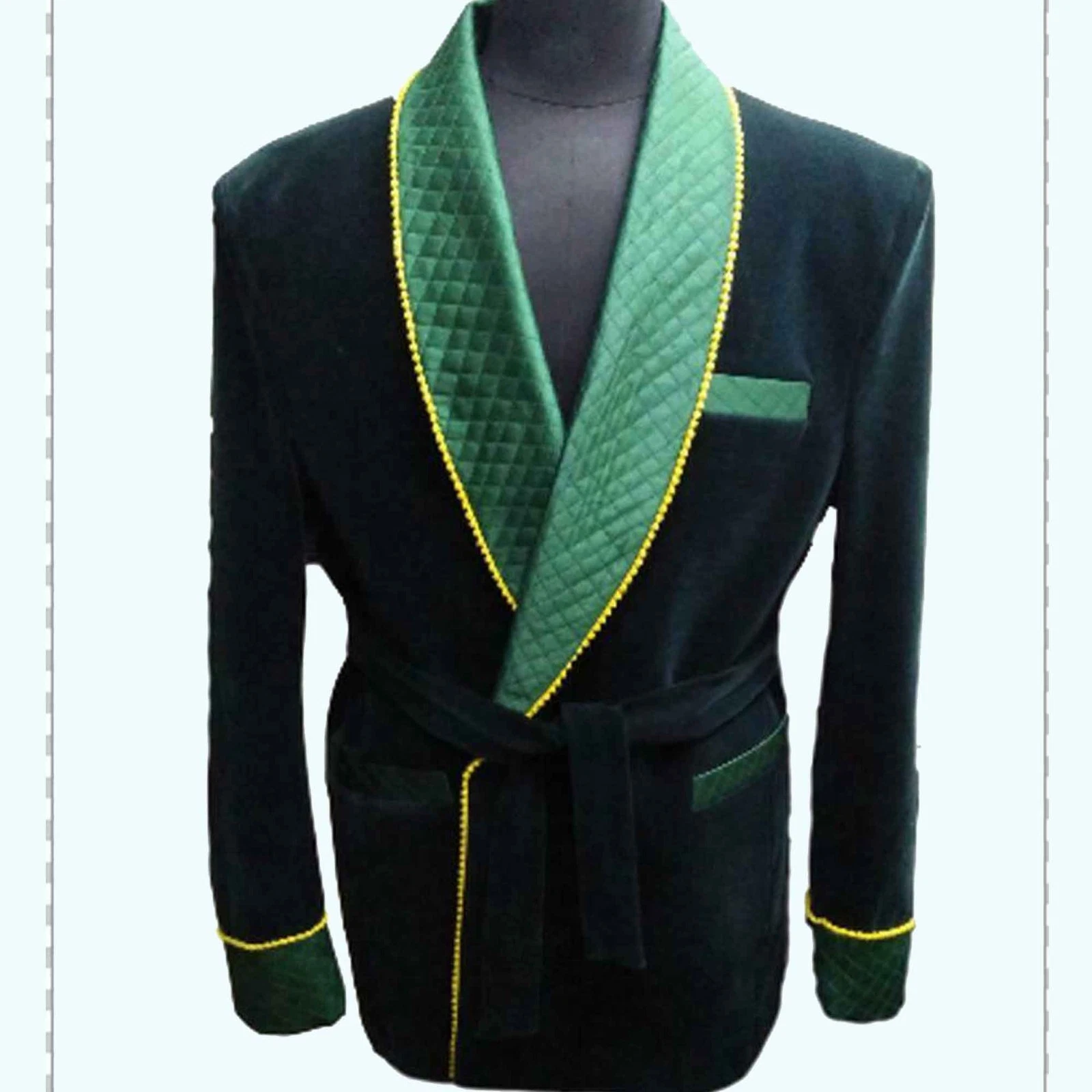 Men's Quilted Green Velvet Party Wear Evening Dinner Blazer