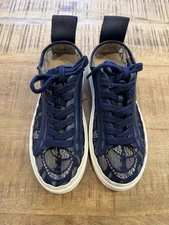 CHLOE Size 35 Lauren Lace Navy Blue White Sneakers Tennis Shoes Leather Scallop