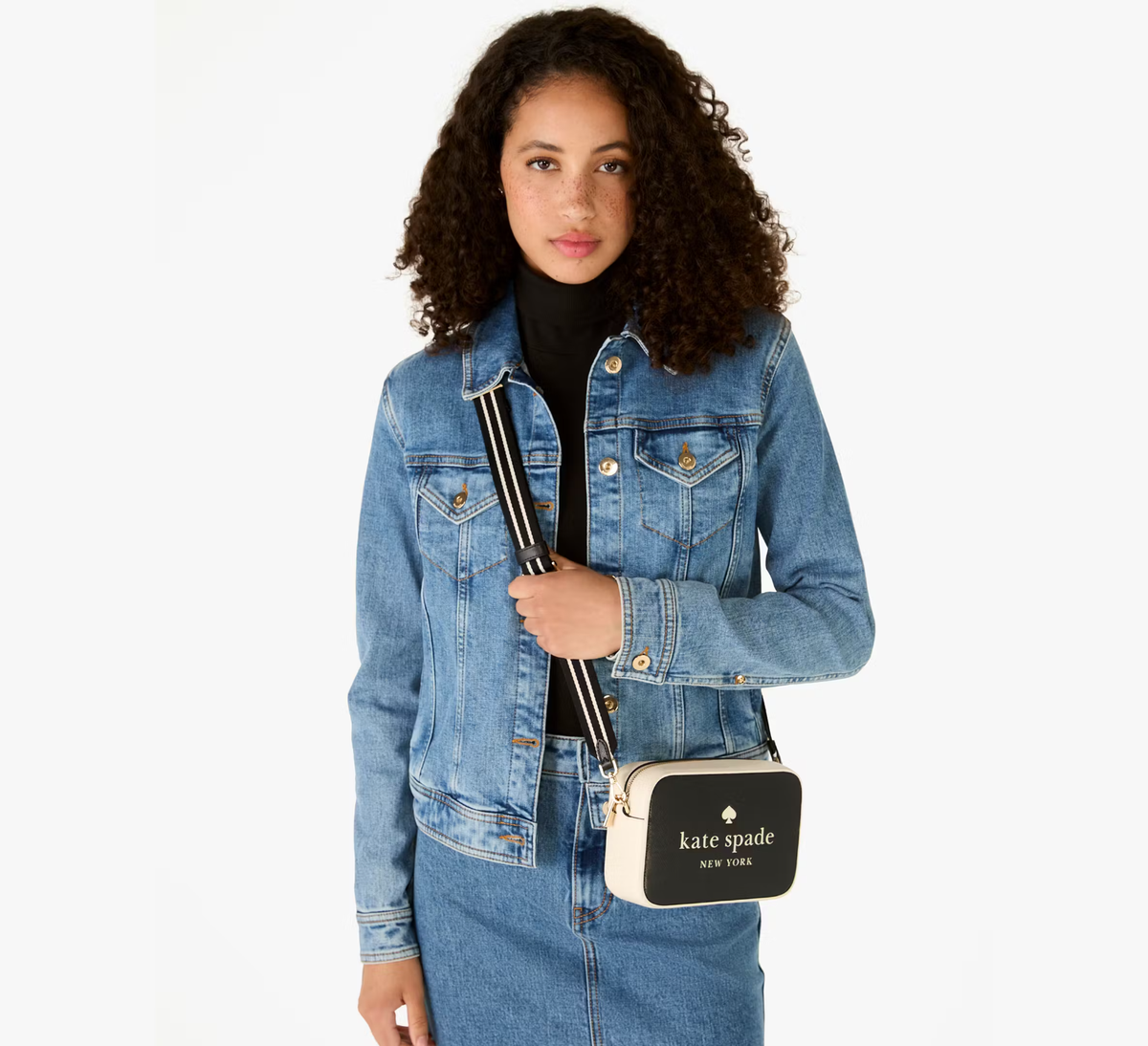 Kate Spade Oh Snap Black & White Leather Crossbody Bag KH756