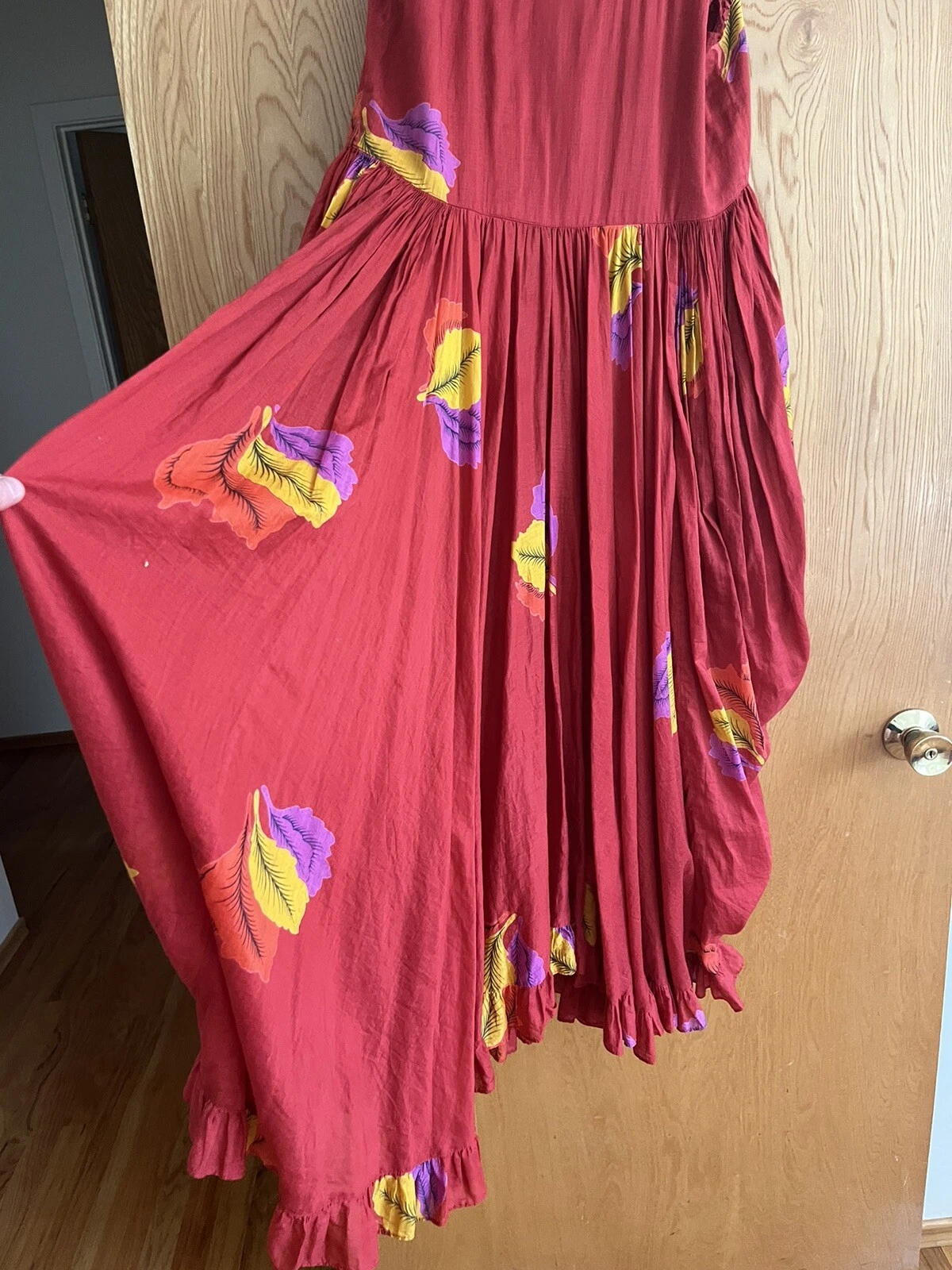 Raro abito a palloncino rosso vintage anni '70 Kenzo Jungle Jap taglia 38 con finiture arricciate