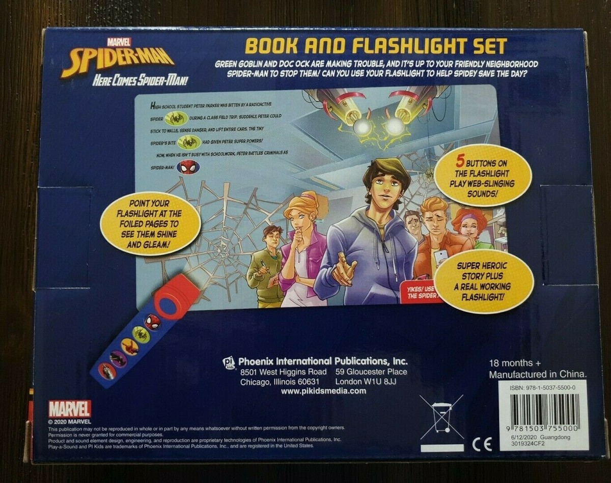Here Comes Spider-Man! Pop-Up Book & 5-Sound Flashlight Set Toy