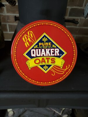 Vintage 1983 Pure Quaker Oats Tin - Oatmeal Cookie Recipe Shown On Can