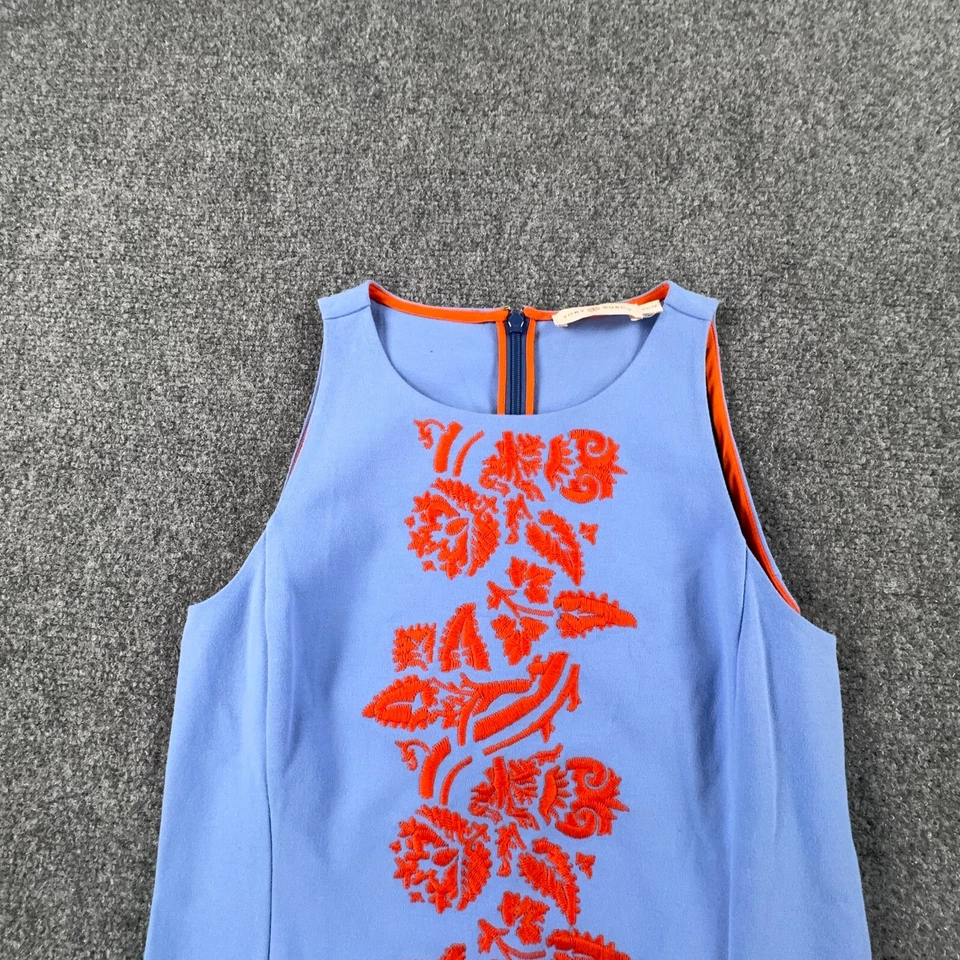 Vestido Tory Burch Para Mujer XS Pequeño Azul Punta Cambio Floral Elastizado Cremallera Foto 3 de 4