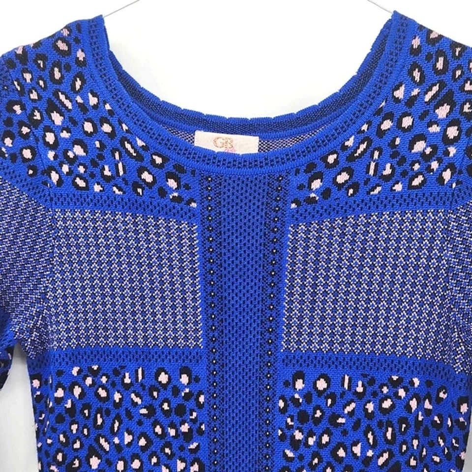 GB Girls Leopard Print Sweater Skater Dress Size XL Blue, Black & Light Pink - Image 3 of 4