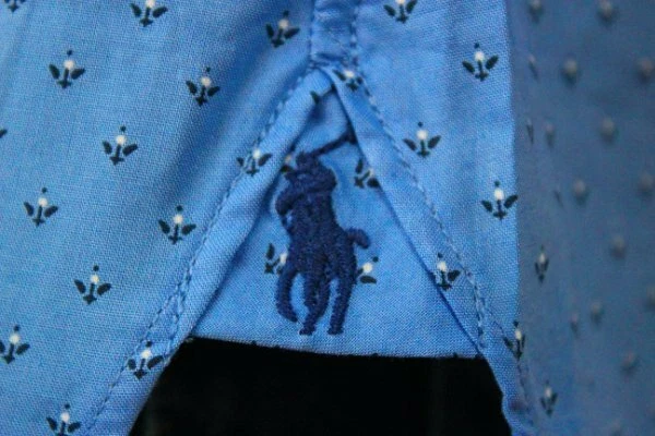 Camisa POLO Ralph Lauren Azul Con Estampado Azul Marino/Blanco AJUSTE CEÑIDO ~NUEVA CON ETIQUETAS~ 15 1/5 34/35 Foto 2 de 2