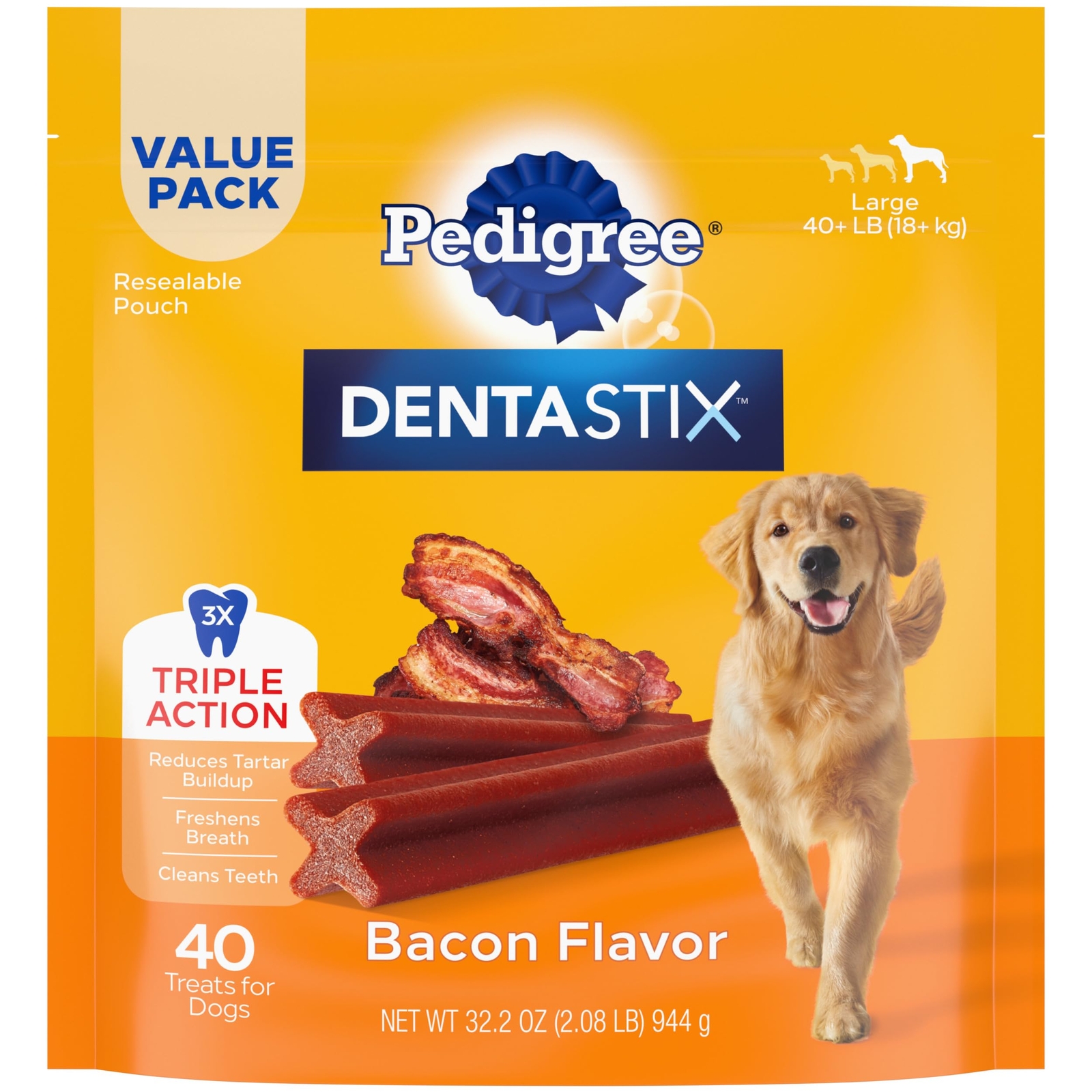 PEDIGREE DENTASTIX Large Dog Dental Treats 40 Count Bacon Flavor 208 lb