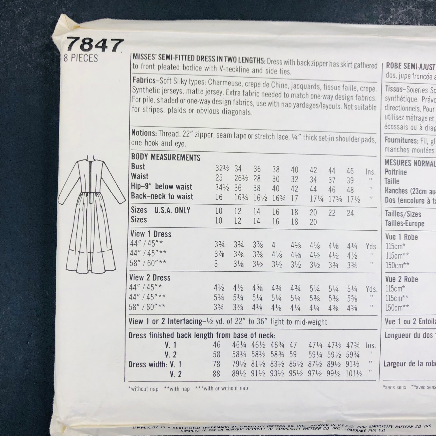 Simplicity 7847 Misses SemiFitted Dress Size 18 & 20 Bust 4042 c