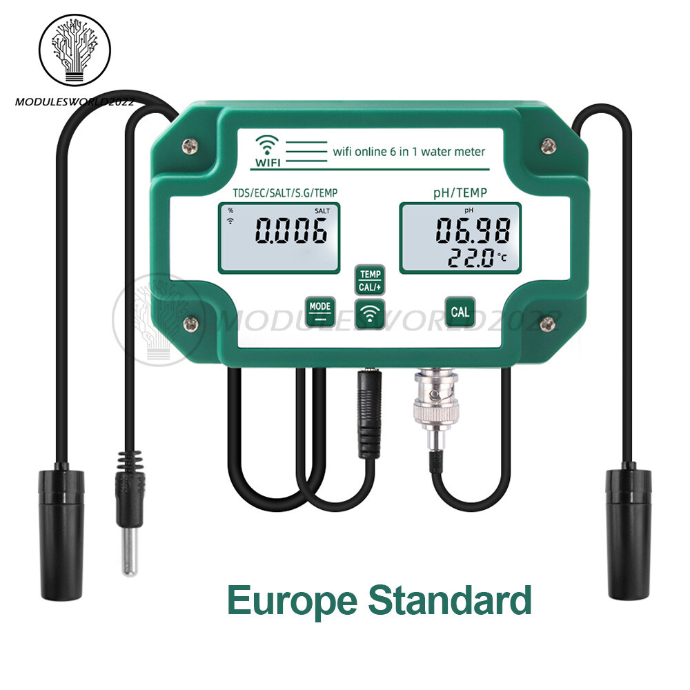 Probador de calidad de agua multifunción 6 en 1 PH/EC/TDS/SALT/Temp Wifi APP Control