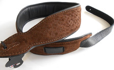 UK MADE Embossed Brown Python Deluxe Padded 2.75" Genuine Leather Guitar Strap