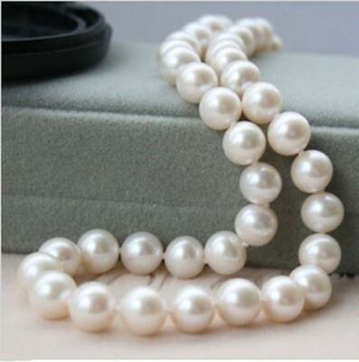 18" Freshwater Cultured Pearl Necklace – 9-10mm Round White Pearls With Sterling Silver Clasp
