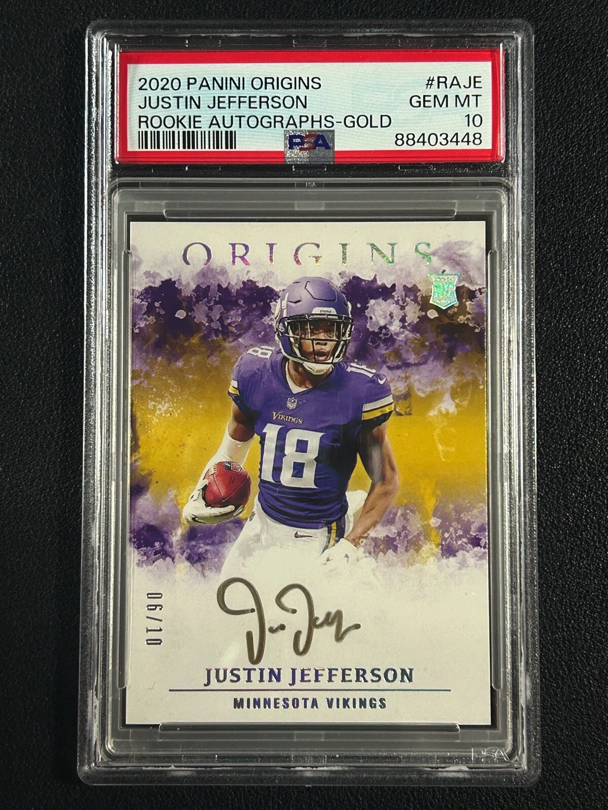 Justin Jefferson Panini Origins Rookie Autographs #RAJE Gold