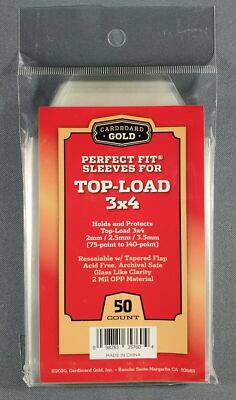 (50) 1 Pack Cardboard Gold 75-140pt Perfect Fit Sleeves 3X4 Thick Toploaders 