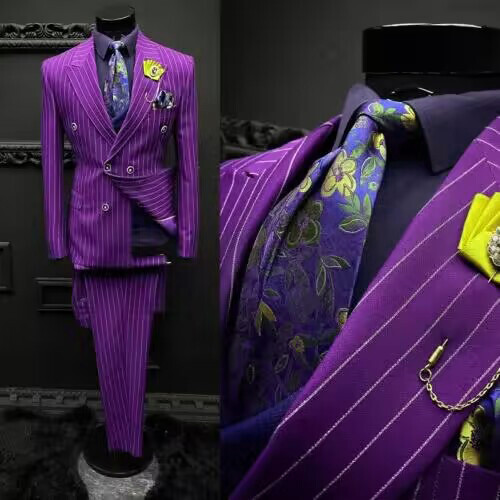 【VINTAGE】 double breasted setup purple 36 Purple Pinstripe Suit - Gangster Suit - 1920's Suit