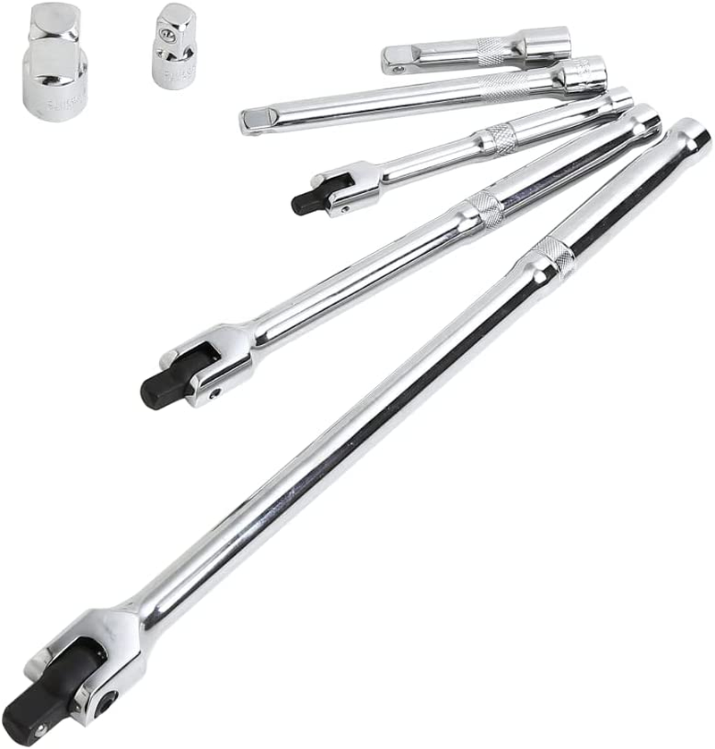 7Pc Breaker Bar Set Socket Extension Bar Adaptors 1/4, 3/8, and 1/2In Drive