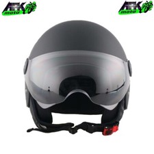 Casco Demi Jet Nero Opaco con Visiera Elicottero Omologato per Moto Scooter