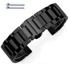Black Steel Metal Polished Bracelet Replacement Watch Band Butterfly Clasp 5011