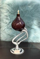 Vintage Josefina Krosno Art Glass Poland Hand Blown Maroon Jellyfish Oil Burner