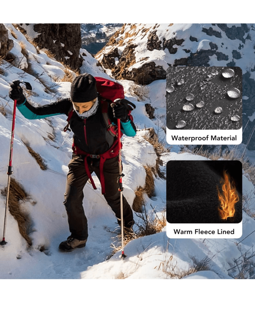 NEW Hiking Pants Fleece Lined Waterproof Snow Ski Pants Cold Weather