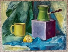 Colorful Vintage Still Life Painting Modern Art Wall Hanging Lemon Coffee Mug
