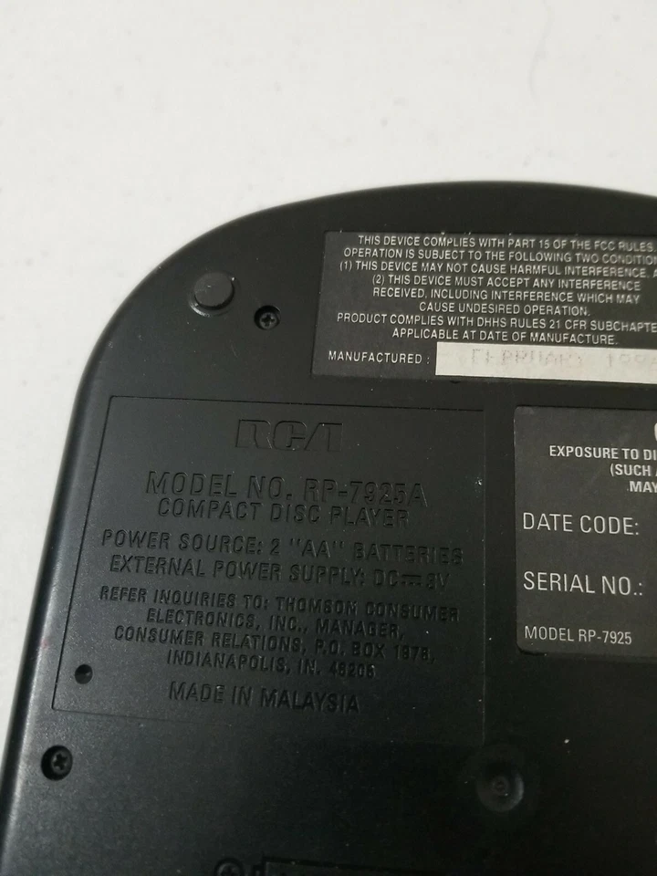 Проигрыватель дисков RCA RP-7925A, портативная протестированная гарнитура без адаптера питания - Изображение 4 из 4