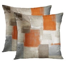 Set of 2 Orange Beige and Grey Throw Pillow Covers Modern Abstract Painting D...
