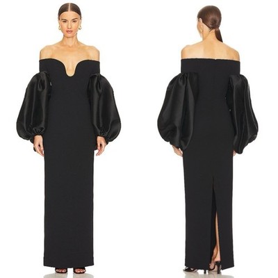 Solace London Mora Off the Shoulder Puff Sleeve Black Maxi Dress Size 4