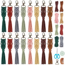 16Pcs Colorful Keychain Making Kit, Adult Boho Macrame Cord Keychain Craft Ki...