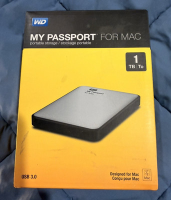 WD My Passport for Mac 1TB USB 3.0 Portable External HDD, Encryption, TM NWOT