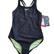 Speedo Girls Swimsuit One Piece Racerback Girls 8 NWT Black Chlorine Resistant