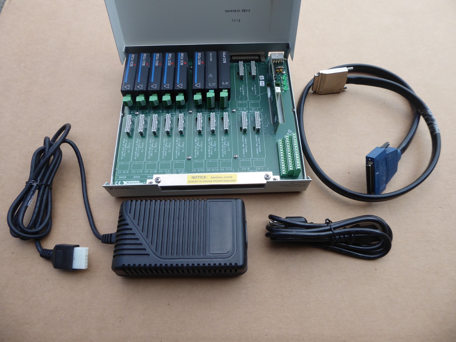NI National Instruments LOT: SC-2345 Block, 8 Modules, Cable, Supply, SCC-TC02